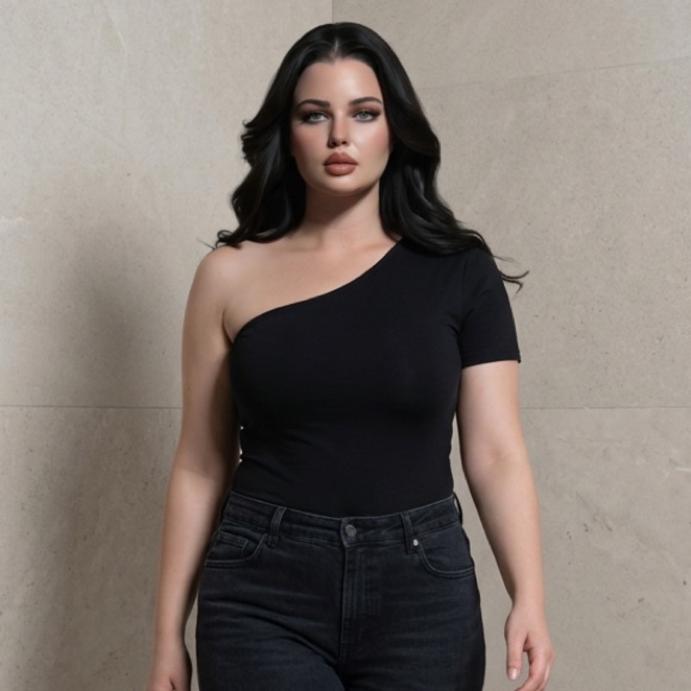 NWT- n:PHILANTHROPY One Shoulder Short Sleeve Black Bodysuit - Size S